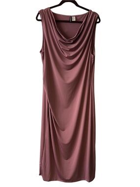 H&M Divided Sleeveless Draped Cowl Neck Midi Dress in Dusty Rose